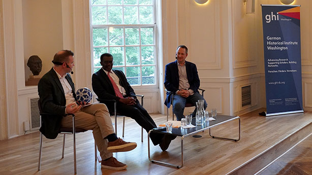 Samuel Jackisch (ARD German Radio and Television), Chukwuka Onwumechili (Howard University), and Steven Goff (Yahoo Sports)